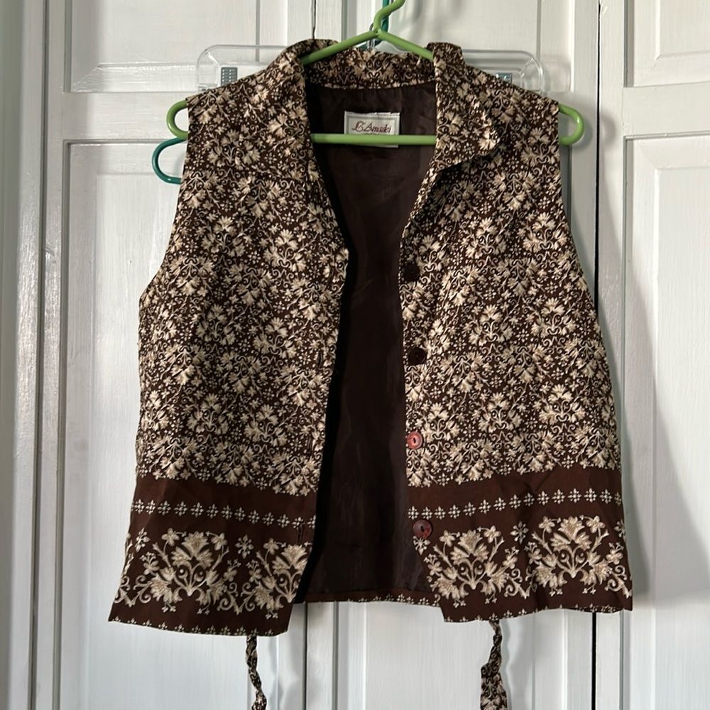 VIntage Floral Print Vest with tie Back - Size L